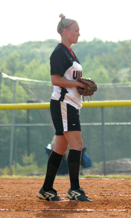 Senior pitcher Mary Kosco stands ready as she gets her sign from the catcher.   - Photo by Steven Aldridge