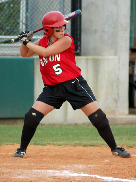 Sophomore Candace Cross stands ready in the box awaiting a pitch in Union's double header versus Trevecca Nazarene. - Photo by Steven Aldridge