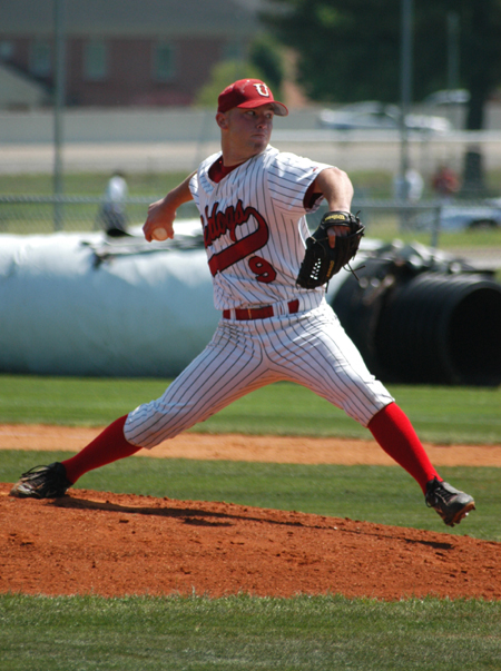 Clint Arthur, a junior pitcher, makes his delivery to the plate in a game versus Cumberland. - Photo by Steven Aldridge