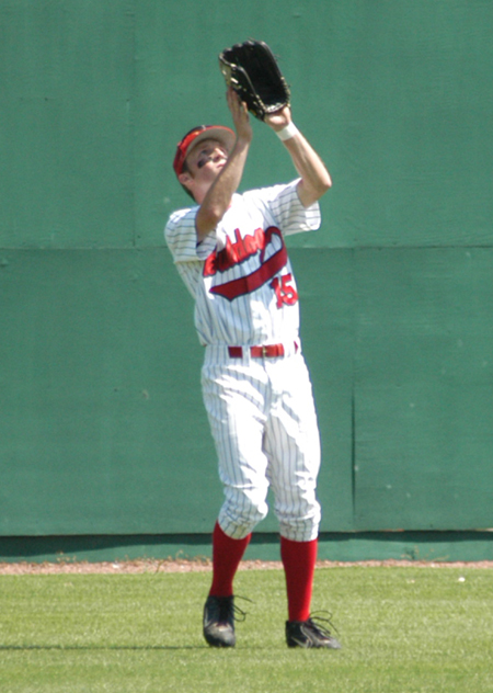 Junior center fielder Kyle Yates waits in position for a putout during the conference series versus Cumberland. - Photo by Steven Aldridge