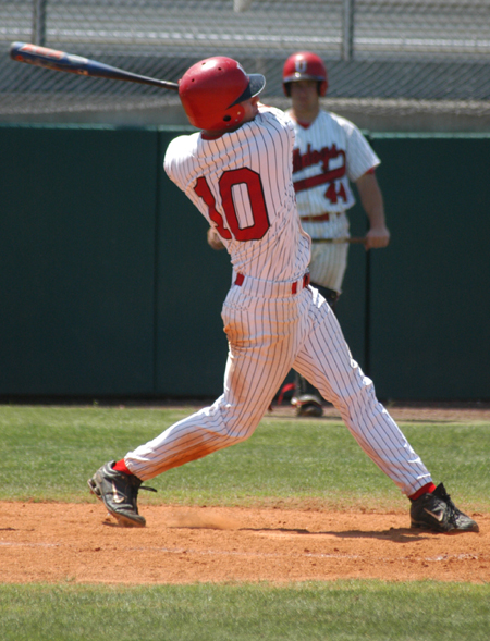 Junior Judson Powers makes contact with a pitch in Union's series with Cumberland.  Powers leads Union in homeruns and RBI in 2006. - Photo by Steven Aldridge