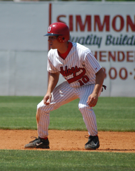 Sophomore Judson Powers takes his lead from second base in Union weekend series with Cumberland. - Photo by Steven Aldridge