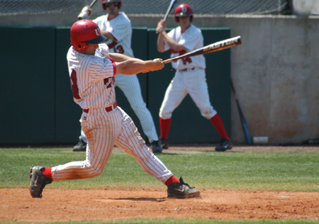 Junior Zach Lowery makes contact during Union's weekend conference series with Cumberland. - Photo by Steven Aldridge