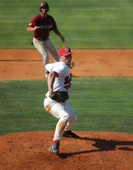 Judson Powers delivers a pitch to the plate.  Powers is not only a quality left hander on the mound, but he also leads the team in homeruns and RBI as the everyday left fielder. - Photo by Steven Aldridge