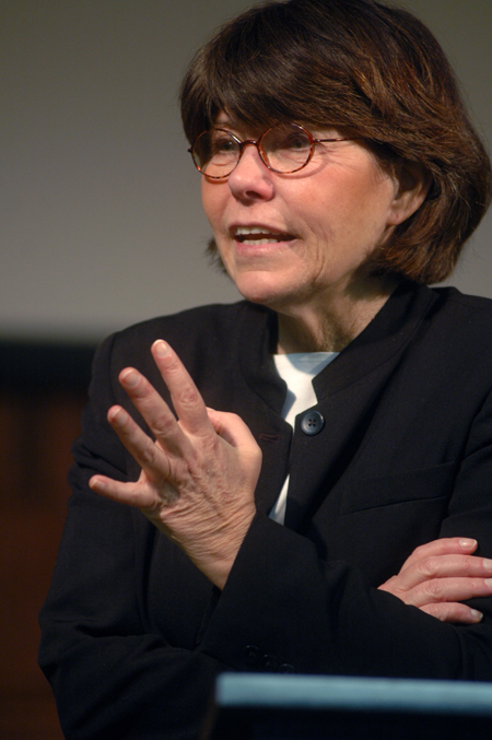 <em>Time</em> Columnist Margaret Carlson spoke to a group of students in D-3 before her Union Forum address. - Photo by Kristen Nicole Sayres