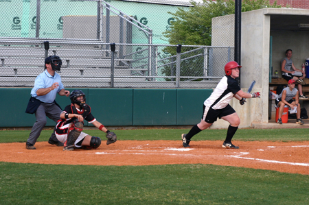 Senior Kylie Sullivan gets a hit in one of two games against Martin Methodist College. The Lady Bulldogs won both matches. - Photo by Stephanie Schroeder