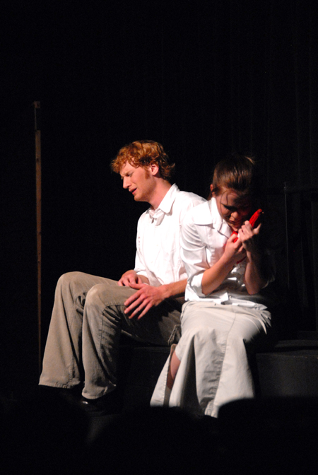 Jared New as J.B. and Courtney Braswell as Sarah in the theatre's production of <em>J.B.</em> - Photo by Morris Abernathy