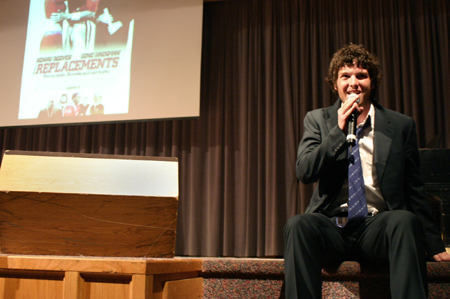 Brendon Kuhlman sings <em>Stayin' Alive</em> by the Bee Gees during A Night of Song and Dance. - Photo by Stephanie Schroeder