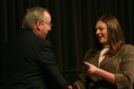 President Dockery congratulates Jordyn Pollard on being named to Who's Who. - Photo by Stephanie Schroeder