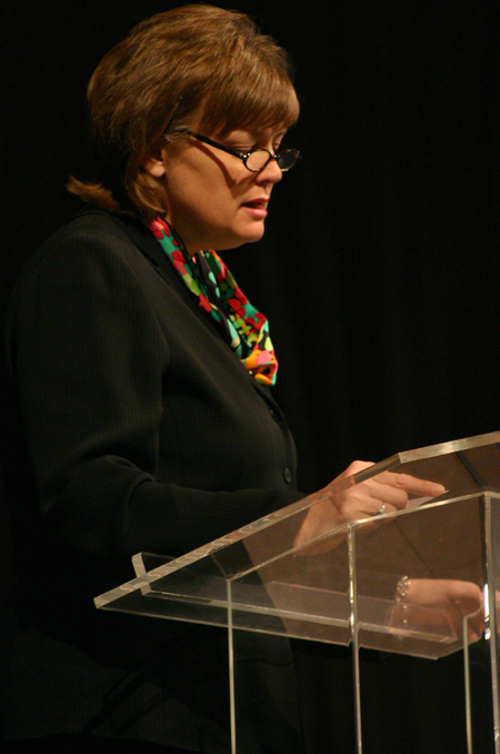 Provost Carla Sanderson announced each student who had been named to Who's Who during a special chapel service. - Photo by Stephanie Schroeder