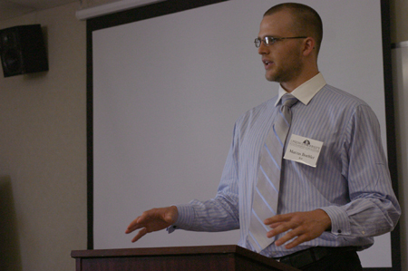 Art major Marcus Boehler delivered a presentation entitled <em>Christians and the Arts: A Look into the History of Art and the Christian Faith compared to the Modern Church's Mindset</em> during the Scholarhsip Symposium. - Photo by Stephanie Schroeder