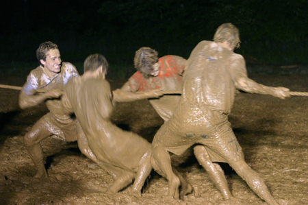 Thursday night, May 4, the junior class got down and dirty on the intramural fields at Young Alums’ annual Midnight Mudness event. Students participated in various games such as tug-of-war and ultimate frisbee. By the end, those involved were covered in mud from the large mud pit created for this event. - Photo by Stephanie Schroeder