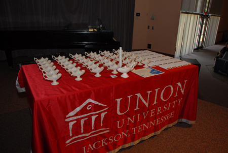The School of Nursing laid out their lamps and awards before the BSN Recognition Ceremony. - Photo by Morris Abernathy