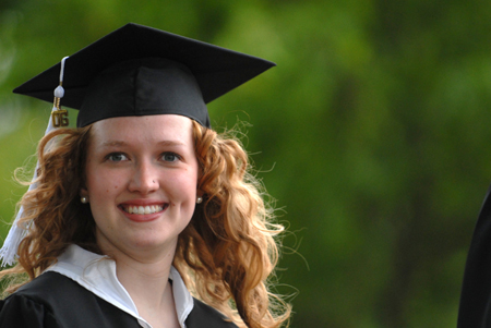 Rachel Irene Melton of Collinsville, Ill. smiles after completing a bachelor of arts degree in intercultural studies. - Photo by Morris Abernathy