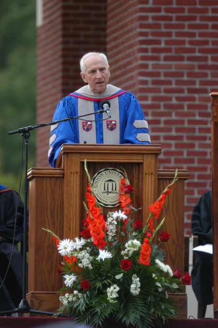 Dr. Paul R. Corts delivered the commencement address at Union University's spring graduation. It was Corts' first official duty as the new president of the Council for Christian Colleges and Universities. - Photo by Morris Abernathy