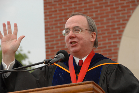 As heavy rain continued to fall, Union President David S. Dockery excused members of the audience who wanted to seek shelter. The abbreviated ceremony continued until all degrees were awarded. - Photo by Morris Abernathy