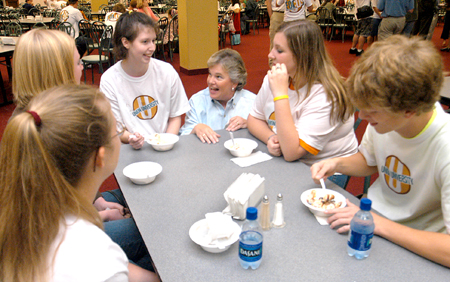 First Lady Lanese Dockery fellowships with freshmen at the Ice Cream Social during New Student Orientation. - Photo by Brad Moore