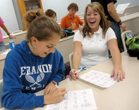 Ally Martin & Audrey Lynn laugh it up in their Focus group during New Student Orientation. - Photo by Kristen Nicole Sayres