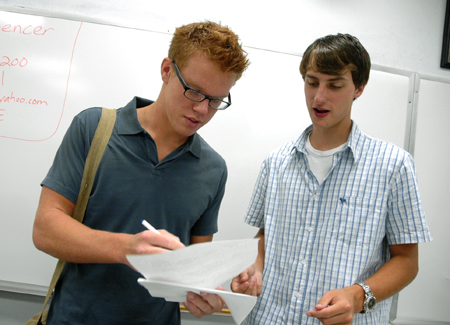 Mark Inman & Jonathan Moore get organized in their Focus group during New Student Orientation. - Photo by Kristen Nicole Sayres