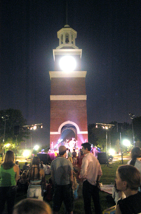 Miller Tower set the backdrop for SAC's Welcome Back Concert featuring Micah Dalton, Josh Wilson, Crystal Taylor, and Joe Garner. - Photo by Brad Moore