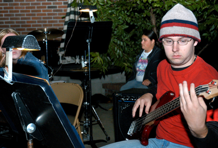Nathaniel Webb and the jazz band perform on the Student Union Building patio during Family Weekend.  - Photo by Brad Moore