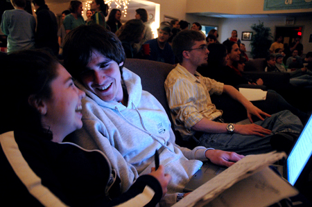 Kimberly Castleman and Josh Wilkenson study and enjoy music together during Mochafee. - Photo by Kristen Nicole Sayres