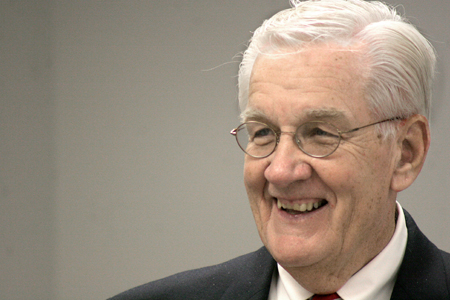 C. William Pollard, former chief executive officer of The ServiceMaster Company, spoke with students after Union’s annual Business Through the Eyes of Faith luncheon. - Photo by Kyle Kurlick