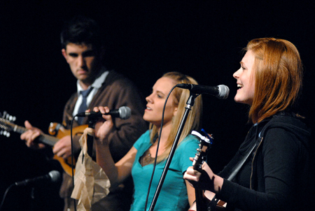 [name removed], Heather Larsen and Alice Calvery perform Patty Griffin's <em>Long Ride Home</em> during Cafe Bongo. - Photo by Kristen Nicole Sayres