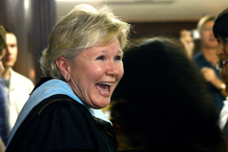 Pam Sutton, professor of English, greets the Union community after the Awards Day ceremony where she was named faculty member of the year. - Photo by Stephanie Schroeder