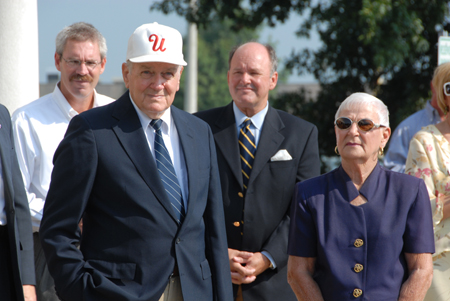 Benny and Norma Fesmire were the lead donors for the Fesmire Field House. Also pictured behind the Fesmires are Mike Gardner, of MG Construction Co. and Union trustee Bob Campbell. - Photo by Morris Abernathy