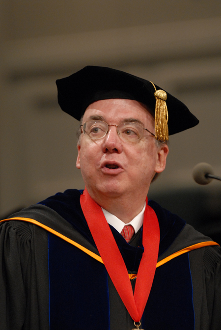 President Dockery presides over the summer commencement ceremony. - Photo by Morris Abernathy