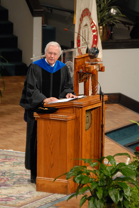 Carl E. Zylstra, president of Dordt College, brings the commencement address at summer graduation. - Photo by Morris Abernathy