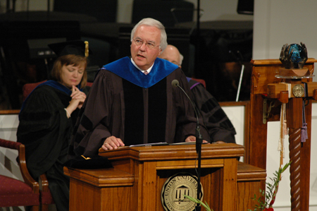 Carl E. Zylstra, president of Dordt College, brings the commencement address at summer graduation. - Photo by Jim Veneman