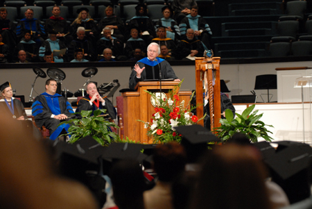 Carl E. Zylstra, president of Dordt College, brings the commencement address at summer graduation. - Photo by Morris Abernathy