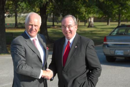 President Dockery greets Winston Churchill as he arrives on the Union campus. - Photo by Morris Abernathy