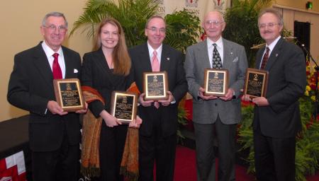 The Alumni Awards reipients for 2007: Raymond A. “Buddy” Boston; Andrea Leigh McDaniel; President David S. Dockery; Donald R. Webb; and Jimmy H. Davis. - Photo by Morris Abernathy