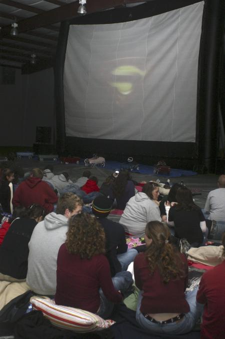 Students enjoy the drive-in movie in the Fesmire Field House during Homecoming. - Photo by Stephanie Schroeder