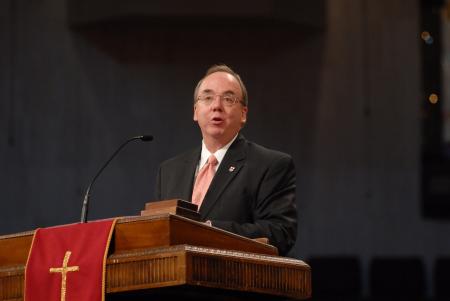 President Dockery delivers the university's report to the convention during the TBC. - Photo by Morris Abernathy