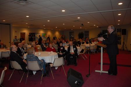 President Dockery addresses the group of around 300 alum and friends who attended the Alumni Reception during the Tennessee Baptist Convention. - Photo by Morris Abernathy