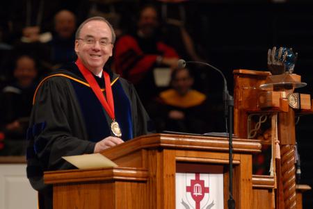 President Dockery gave the fall commencement address, in which he encouraged graduates to embrace faith, hope and love in their futures. He reminded graduates that their accomplishments always depend upon the work of others.  - Photo by Morris Abernathy
