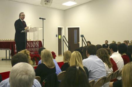 President Dockery greets the graduating nursing students during their annual pinning ceremony. - Photo by Stephanie Schroeder
