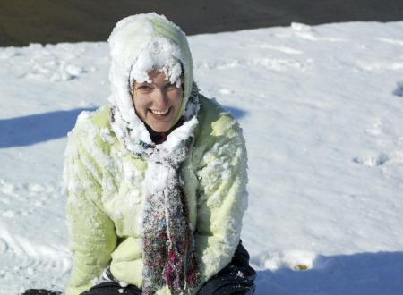 Junior Racheal Pressnell, history major, enjoys a snow day in the McAfee residence complex.  - Photo by Matthew Diggs