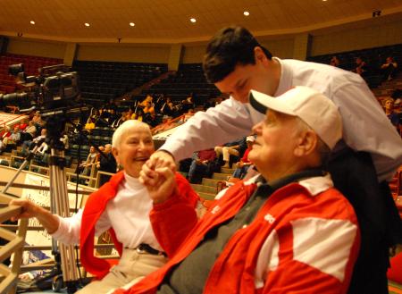 Coach Mark Campbell welcomes the Fesmires to the NAIA National Tournament. - Photo by Morris Abernathy