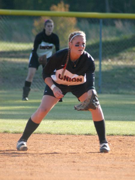 Heidi Bybee gets in defensive position at second base. - Photo by Steven Aldridge