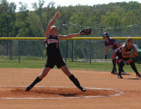 Amy Chatham goes through her windup and deliver during a Union game versus Trevecca Nazarene. - Photo by Steven Aldridge