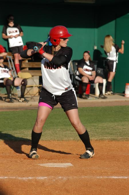 Heidi Bybee stands ready in the batter's box in a Union win over Freed-Hardeman.  - Photo by Steven Aldridge