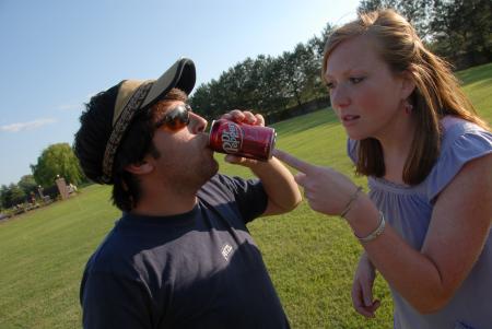 Seniors Bryan Spillman and Bethany Hobbs enjoy a Dr. Pepper during Happy Trails. - Photo by Morris Abernathy