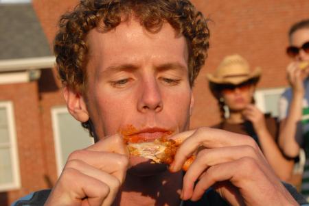 Douglas Martin gets messy in a wings eating competition during Happy Trails. - Photo by Morris Abernathy