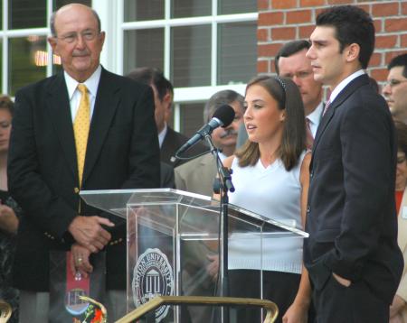 Candace Cross, nursing major, and Justin Hutto, biology major, participated in the dedication of White Hall. - Photo by Matthew Diggs