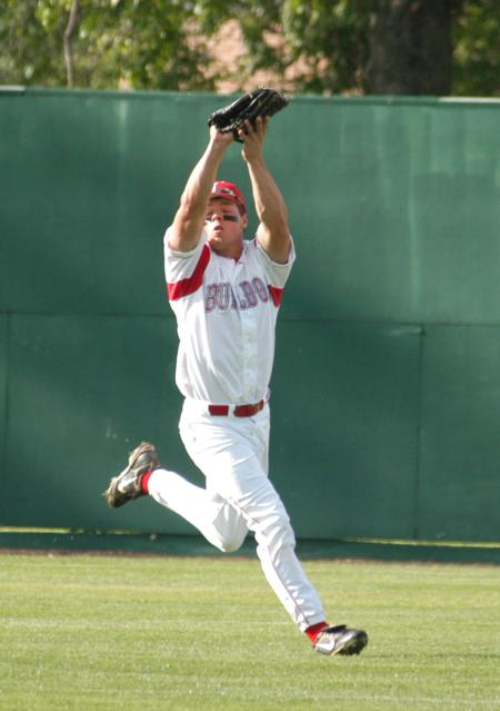 Judson Powers makes a running catch in the spacious centerfield at Union's Fesmire Field. - Photo by Steven Aldridge